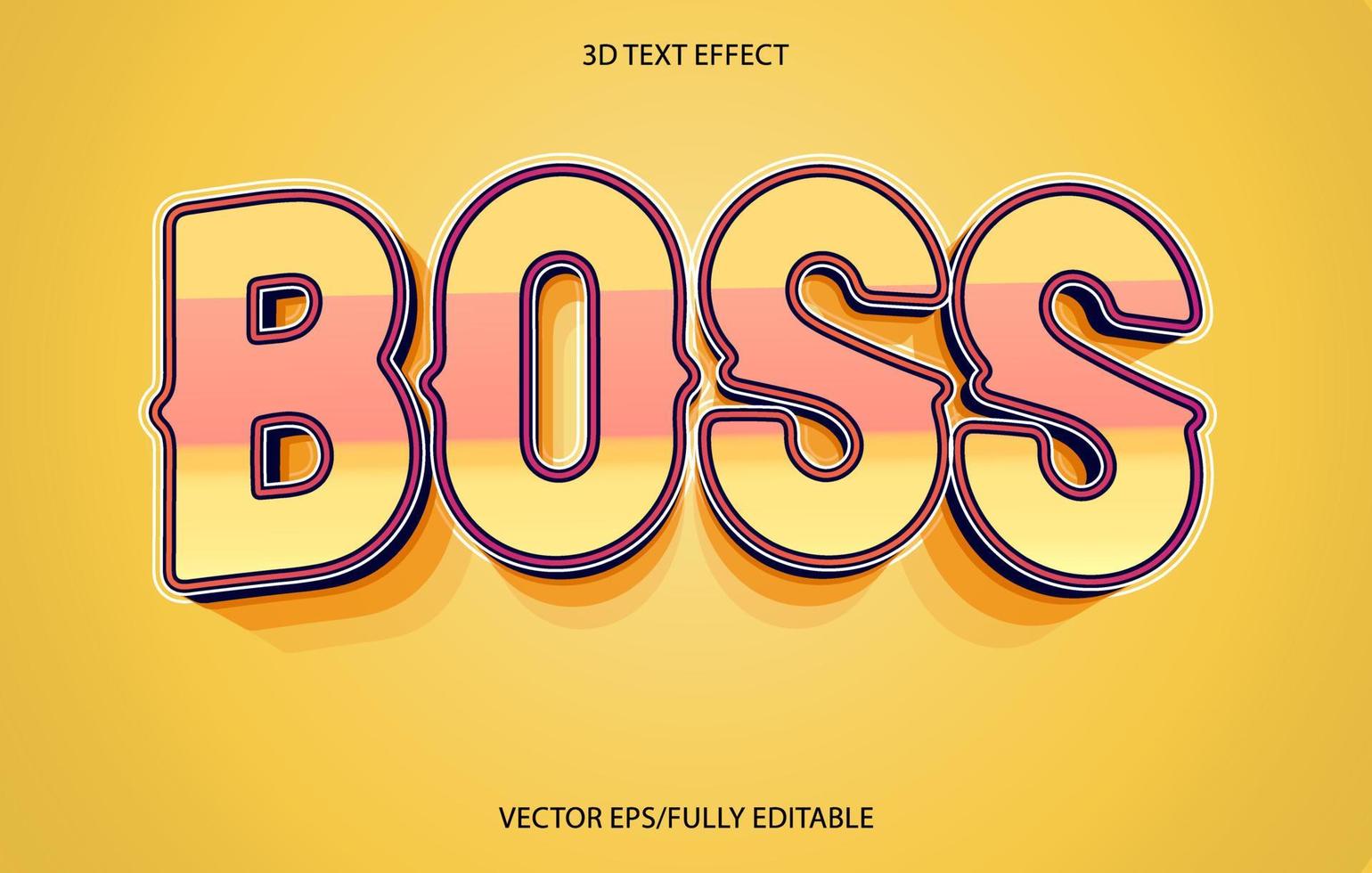 Boss bearbeitbarer 3D-Texteffekt kostenlos, klarer 3D-Text, bearbeitbarer Schrifteffekt im 3D-Stil vektor