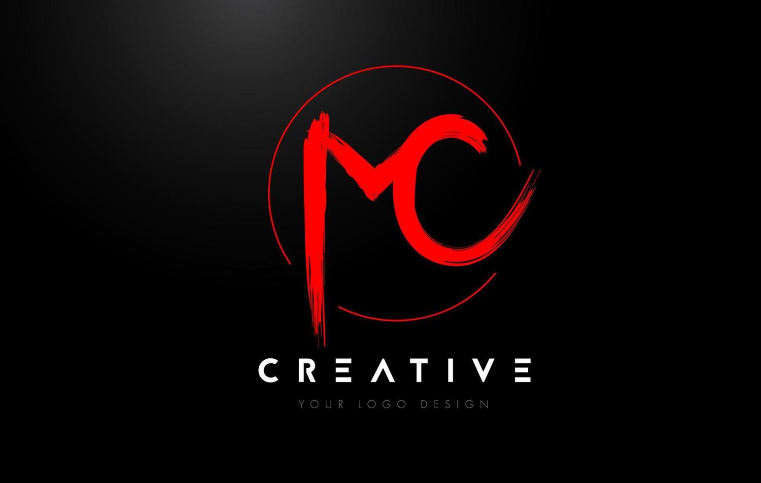 Logo-Design mit rotem mc-Bürstenbuchstaben. künstlerische handgeschriebene Buchstaben Logo-Konzept. vektor