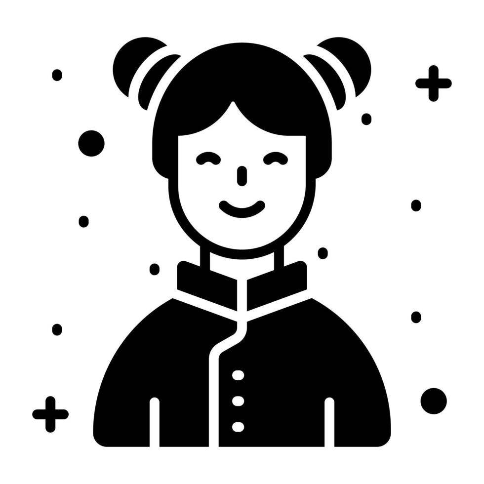 kinesisk flicka avatar vektor design isolerat på vit bakgrund