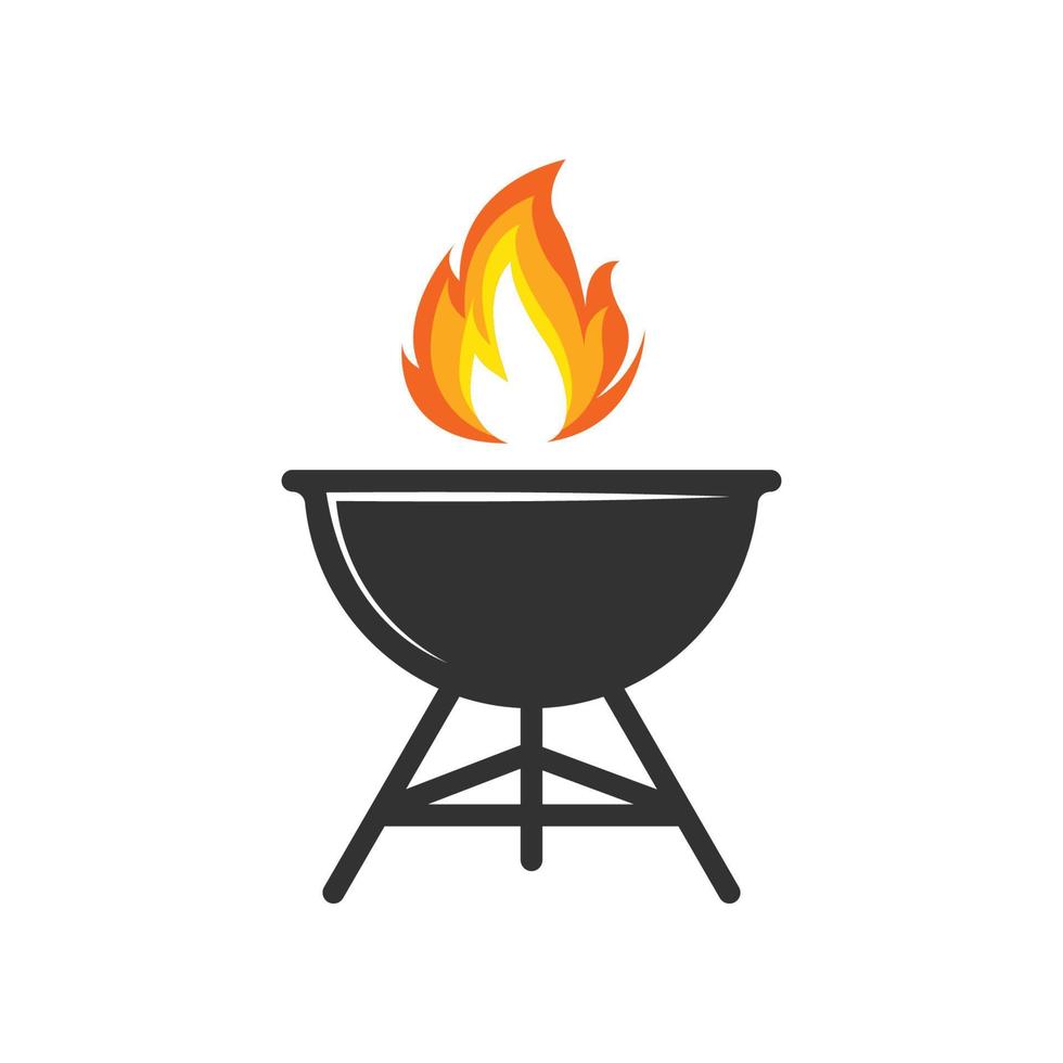 bbq grill enkel och symbol ikon med rök eller ånga logotyp vektor