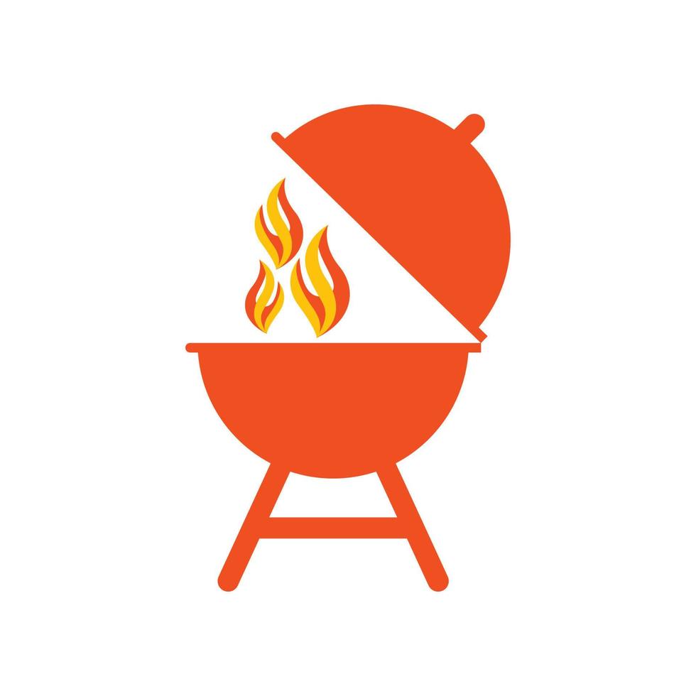 bbq grill enkel och symbol ikon med rök eller ånga logotyp vektor