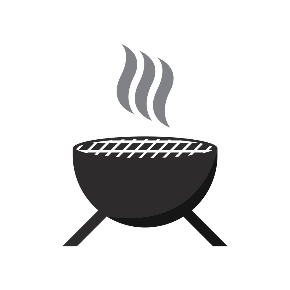 bbq grill enkel och symbol ikon med rök eller ånga logotyp vektor