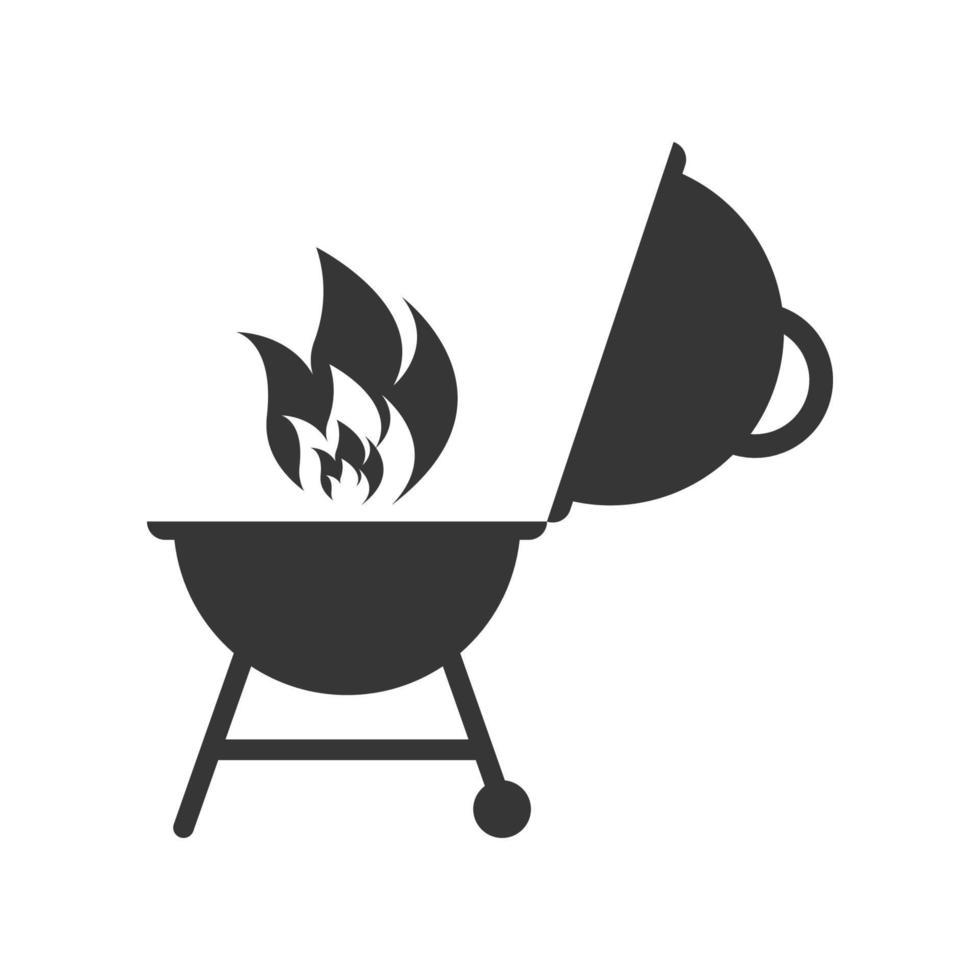 bbq grill enkel och symbol ikon med rök eller ånga logotyp vektor