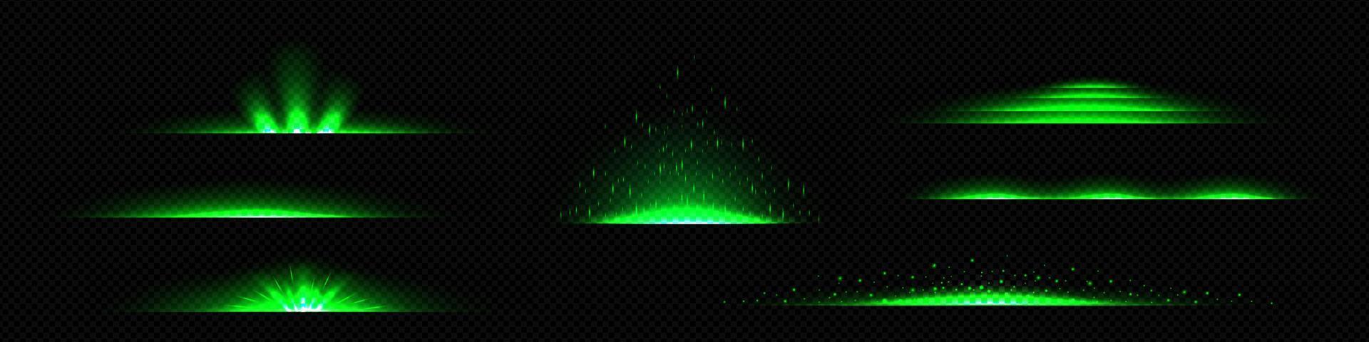 realistischer satz von neongrünen lichtlinienteilern vektor