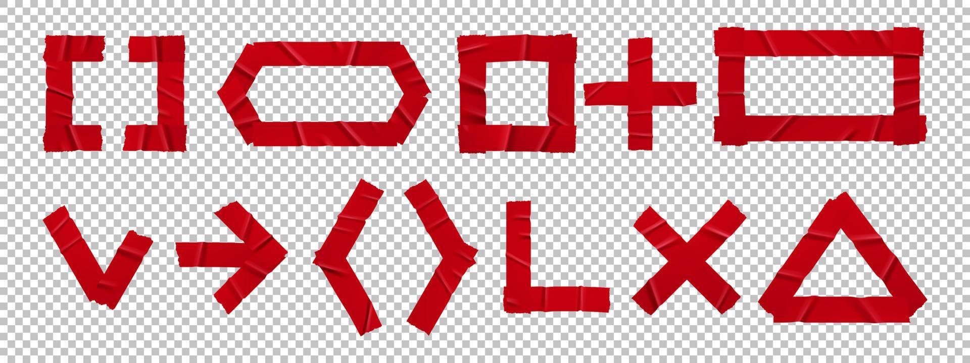rot geklebte klebebandflecken zeichen und symbole gesetzt vektor