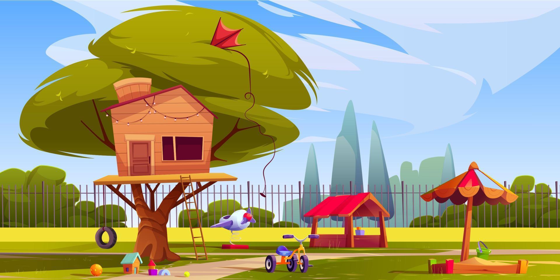 sommar landskap av lekplats med träd hus vektor