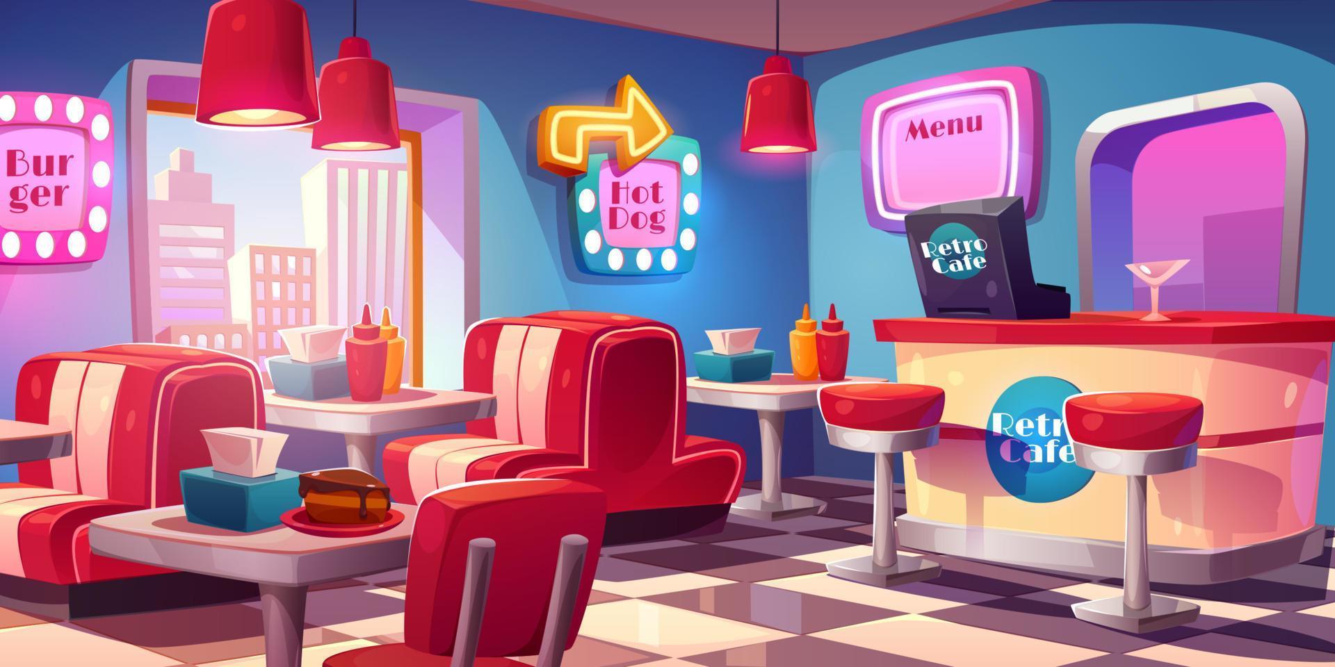 Retro-Café, amerikanisches Diner-Interieur vektor