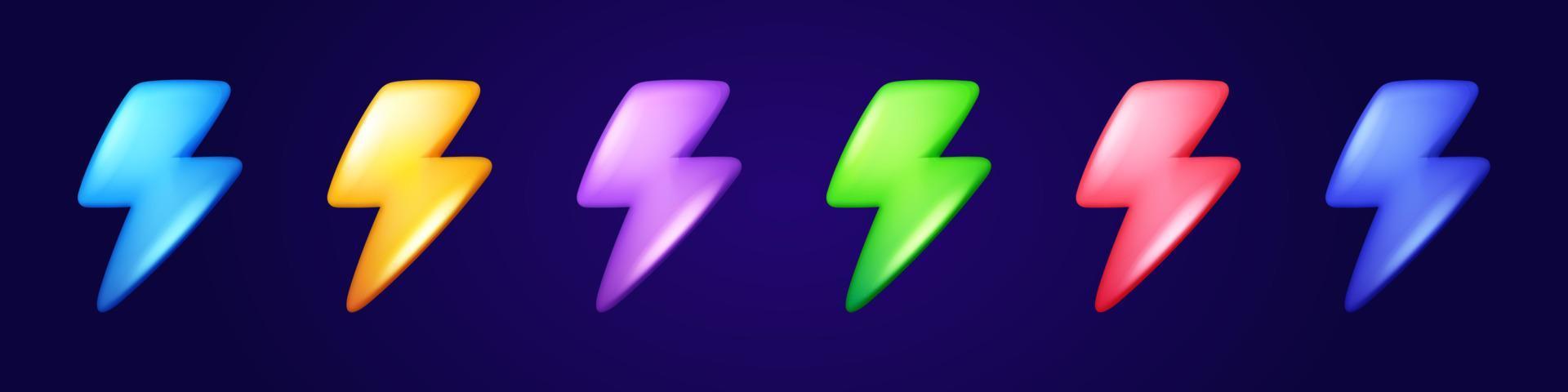 Reihe von Blitzsymbolen in verschiedenen Farben vektor