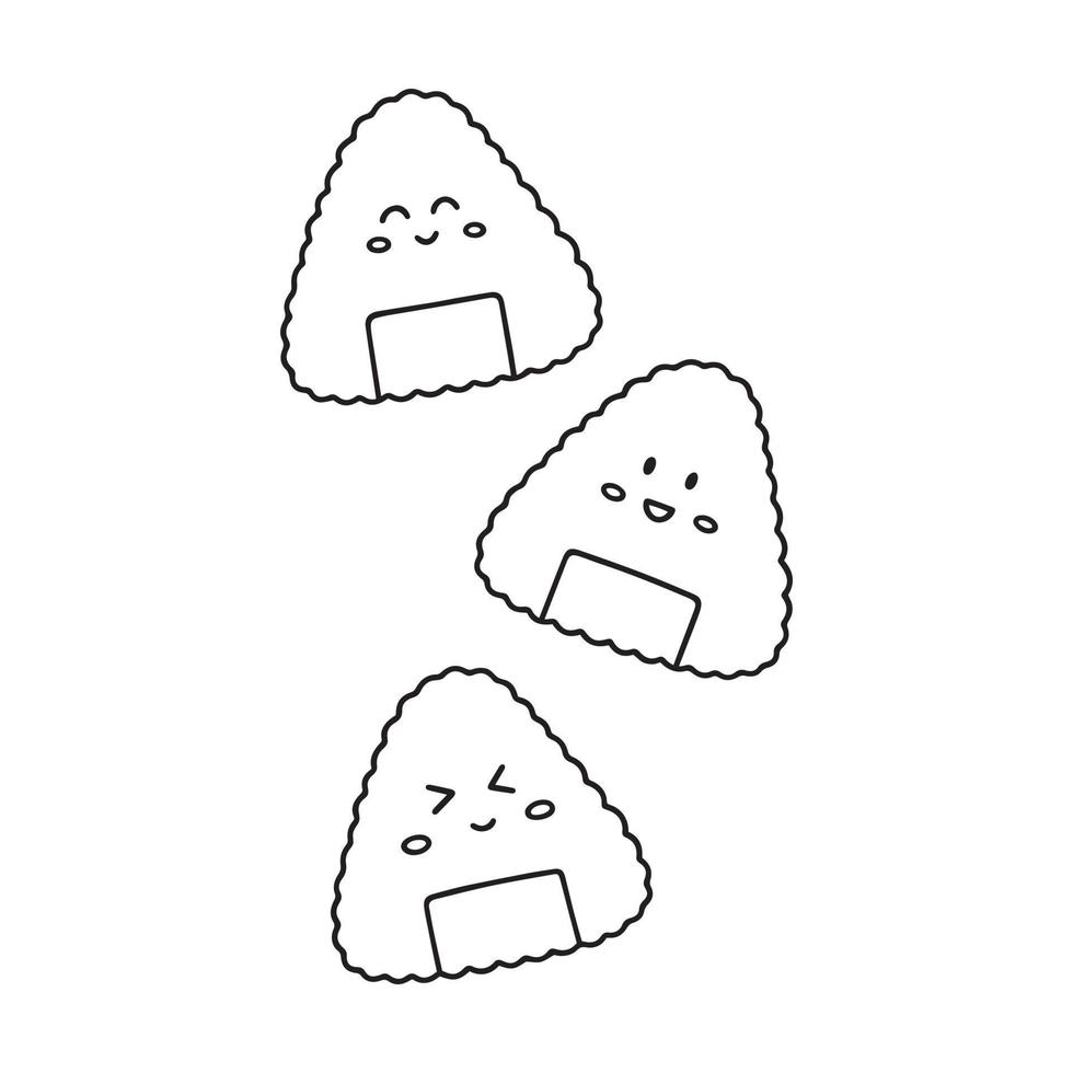 Onigiri-Gekritzel. japanisches essen im skizzenstil. asiatische Küche. hand gezeichnete vektorillustration lokalisiert auf weißem hintergrund vektor