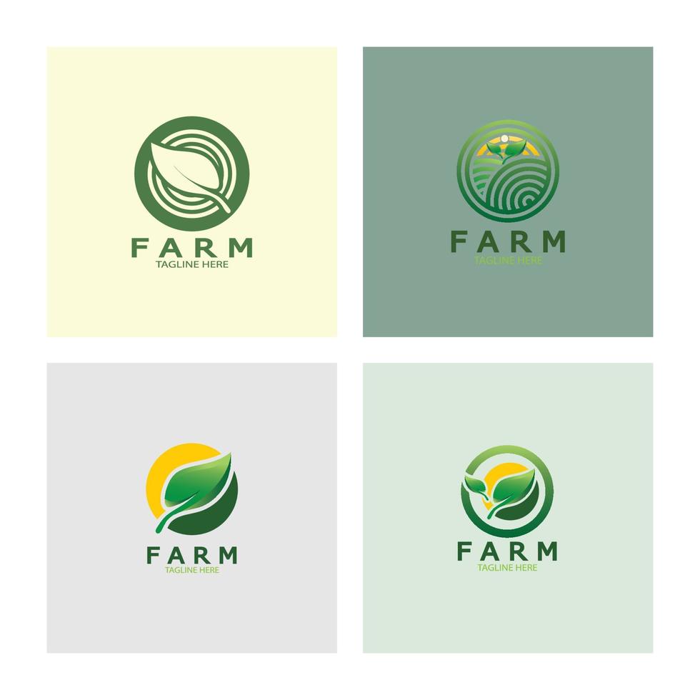 Bauernhof Landwirtschaft organische Logo-Designillustration des Landwirtschaftsgeschäfts, Erntefeld, Weide, Milch, Designkonzept, kreatives Symbol, Ikone, Schablone vektor