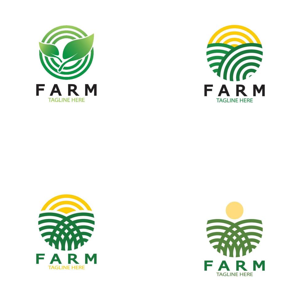 Bauernhof Landwirtschaft organische Logo-Designillustration des Landwirtschaftsgeschäfts, Erntefeld, Weide, Milch, Designkonzept, kreatives Symbol, Ikone, Schablone vektor