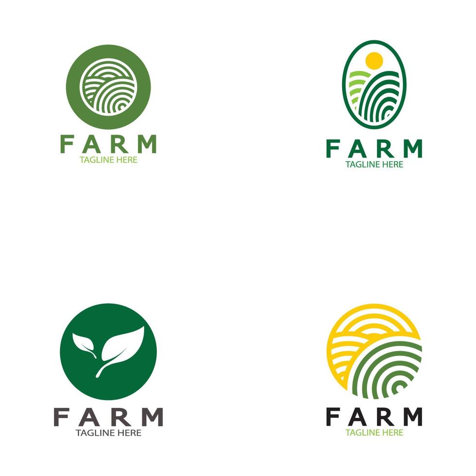 Bauernhof Landwirtschaft organische Logo-Designillustration des Landwirtschaftsgeschäfts, Erntefeld, Weide, Milch, Designkonzept, kreatives Symbol, Ikone, Schablone vektor