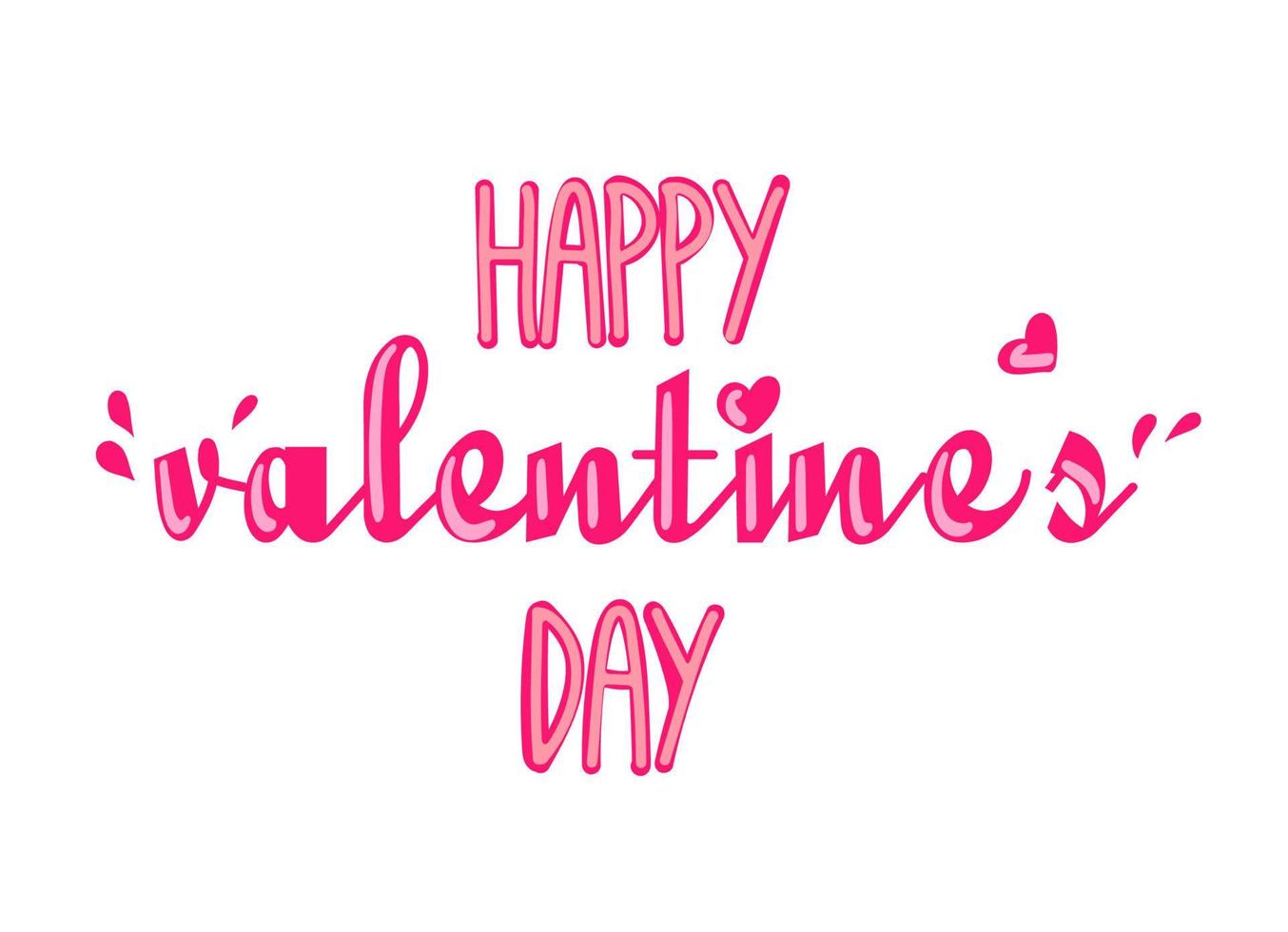 Lycklig valentine s dag inskrift, vektor text. dekorativ abstrakt bakgrund med rosa hand dragen hjärta. hand skriven hälsning kort mall för valentine s dag. isolerat typografi skriva ut.