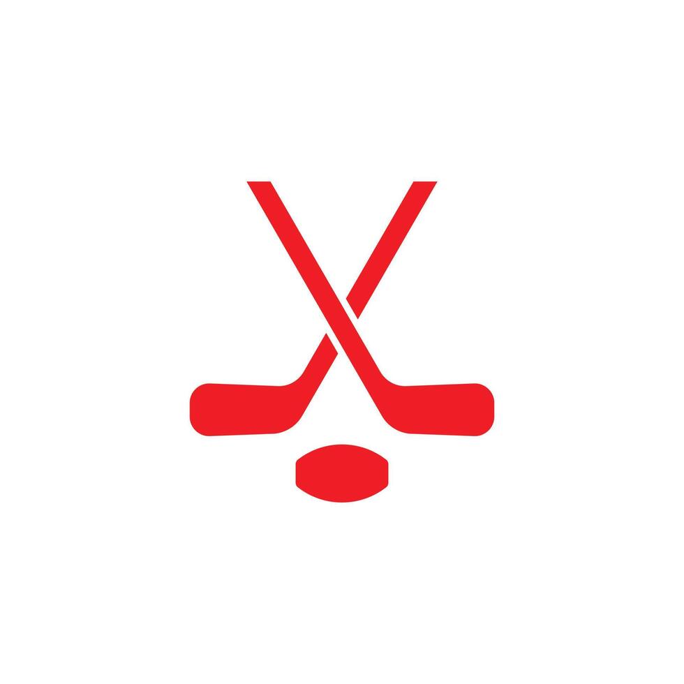 eps10 röd vektor fält hockey ikon eller logotyp isolerat på vit bakgrund. korsade fält hockey pinnar och boll symbol i en enkel platt trendig modern stil för din hemsida design, och mobil app