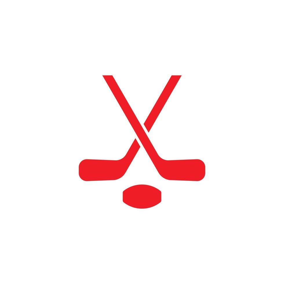 eps10 rotes Vektor-Feldhockey-Symbol oder Logo isoliert auf weißem Hintergrund. gekreuzte Feldhockeyschläger und Ballsymbol in einem einfachen, flachen, trendigen, modernen Stil für Ihr Website-Design und mobile App vektor