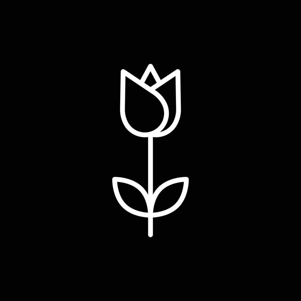 eps10 weiße Vektor Tulpe Blume abstrakte Linie Kunstsymbol oder Logo isoliert auf schwarzem Hintergrund. Tulpenblumenumrisssymbol in einem einfachen, flachen, trendigen, modernen Stil für Ihr Website-Design und mobile App