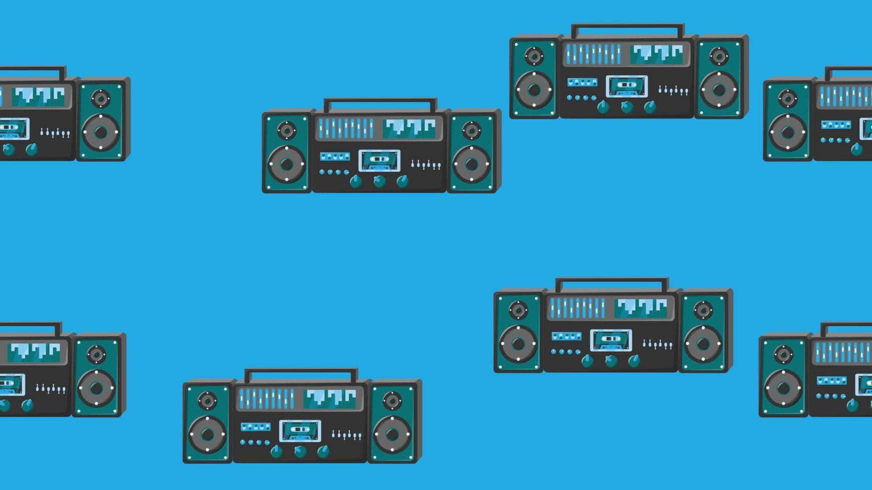 Nahtloses Muster endlos mit Musik-Audiokassette alte Retro-Tonbandgeräte Vintage Hipster aus den 70er, 80er, 90er Jahren isoliert auf blauem Hintergrund. Vektor-Illustration vektor