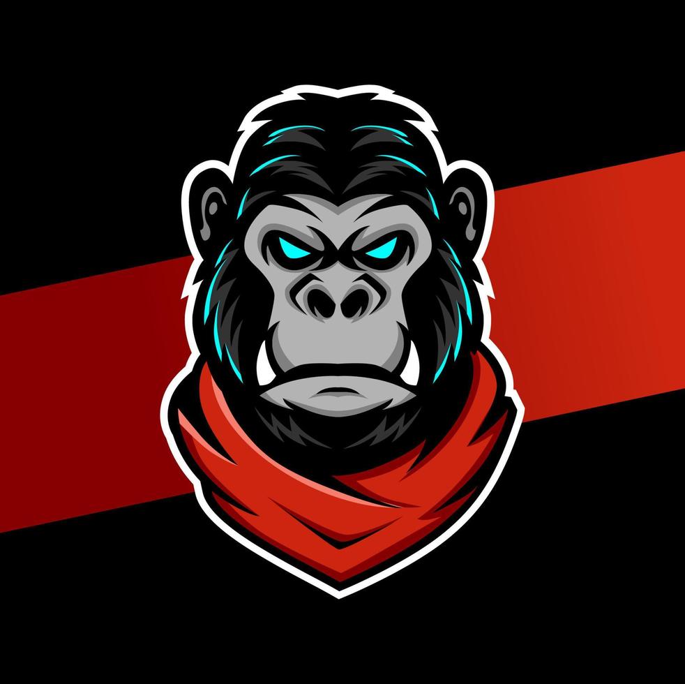 gorilla-kopf-maskottchen-esport-logo-design-charakter für spiel- und sportlogo vektor