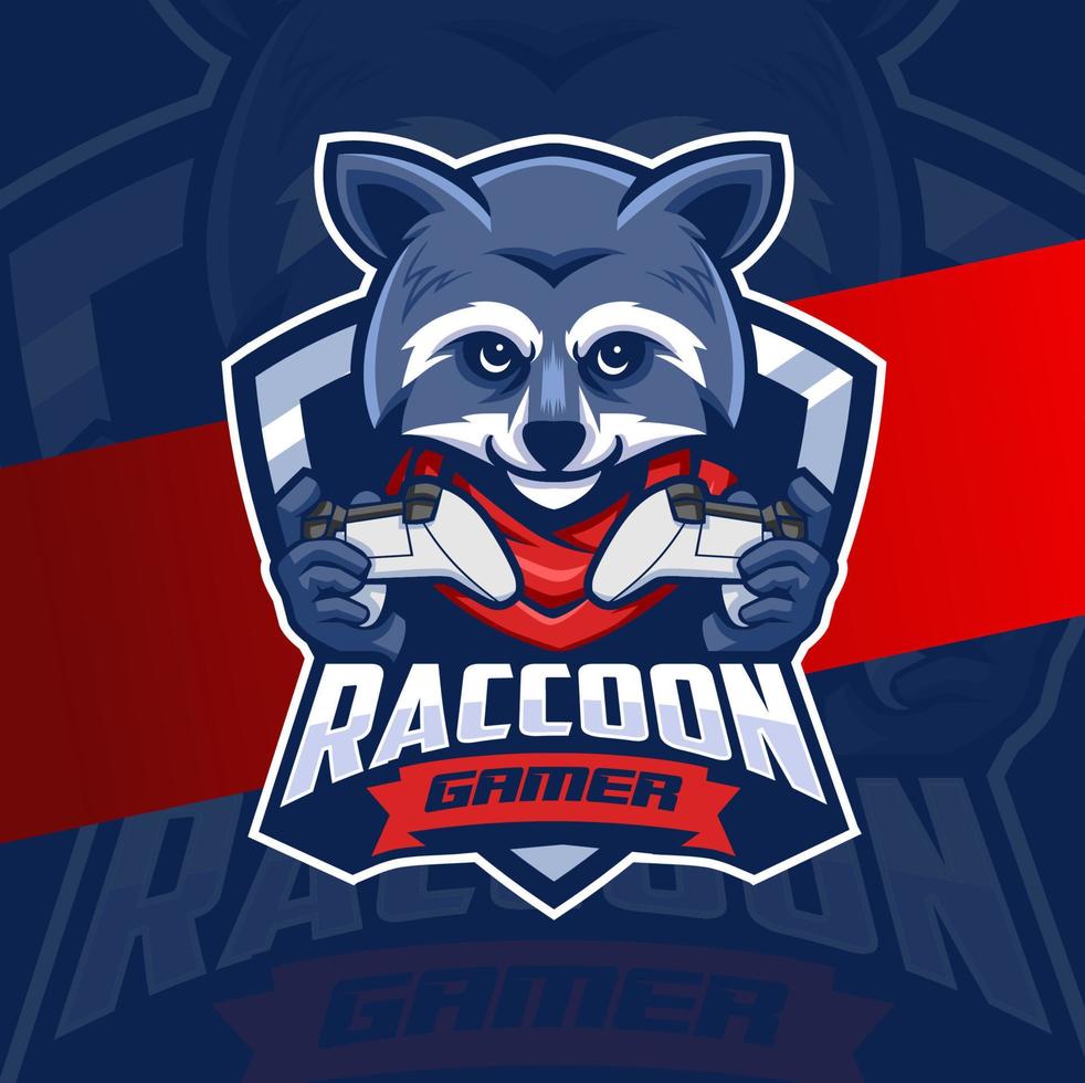 tvättbjörn gamer karaktär esport maskot logotyp design vektor