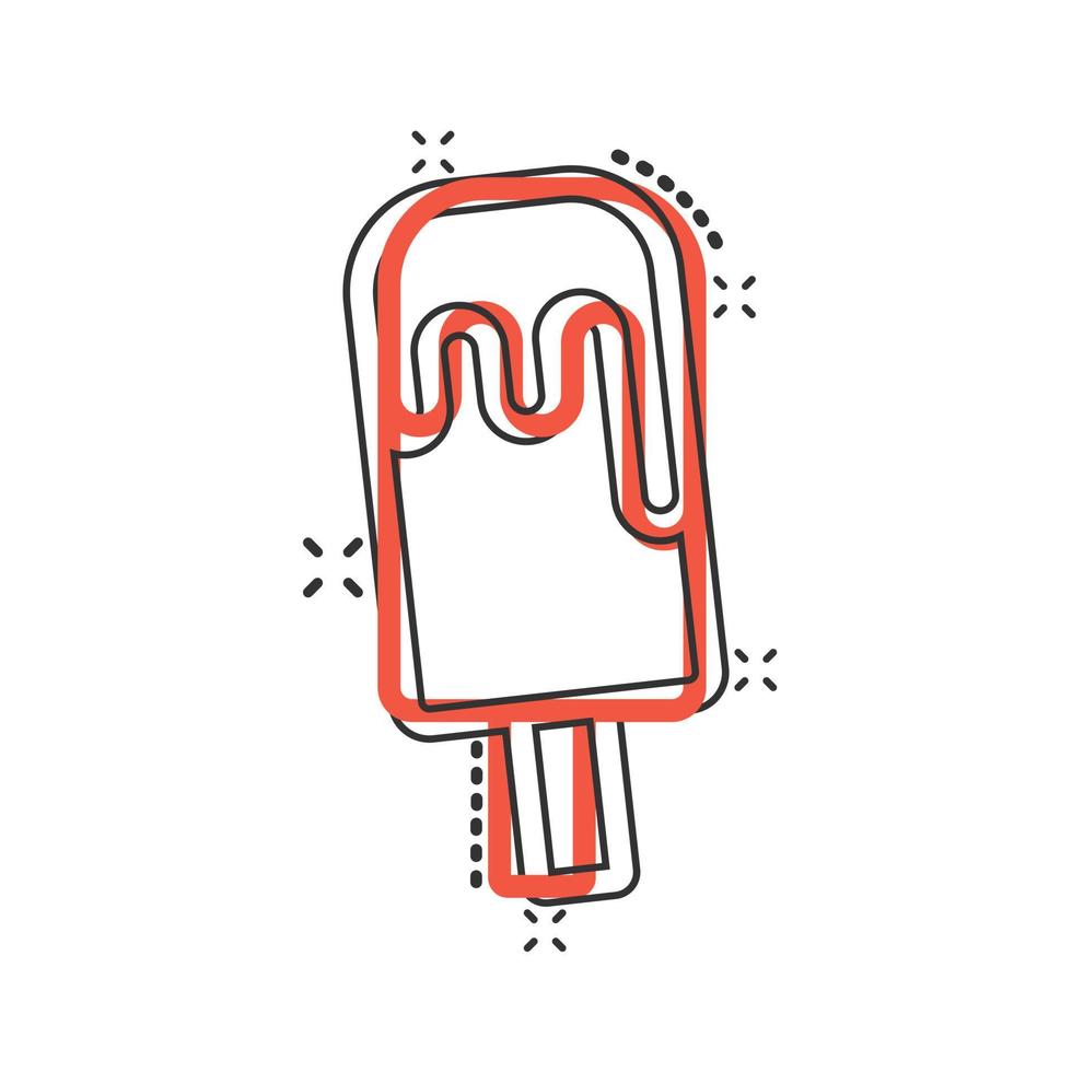 Eis-Symbol im Comic-Stil. Eisbecher-Cartoon-Vektorillustration auf weißem, isoliertem Hintergrund. Geschäftskonzept mit Sorbet-Dessert-Splash-Effekt. vektor