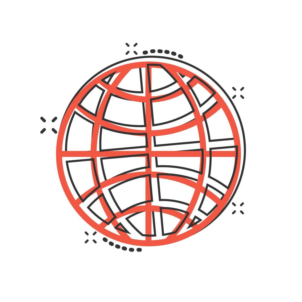 jord planet ikon i komisk stil. klot geografisk tecknad serie vektor illustration på vit isolerat bakgrund. global kommunikation stänk effekt företag begrepp.