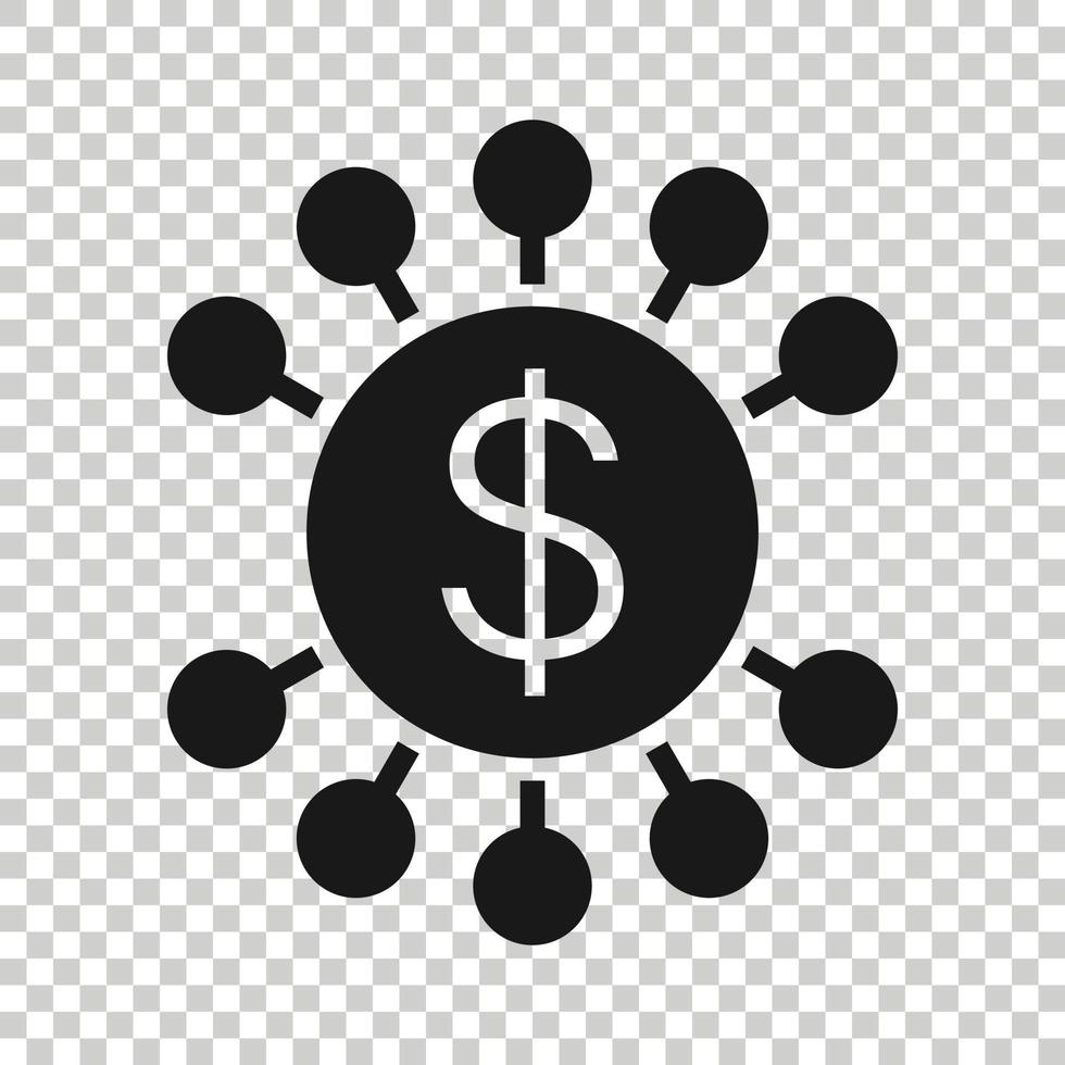 Geldeinnahmen-Symbol im flachen Stil. Dollar-Münzen-Vektor-Illustration auf weißem Hintergrund isoliert. Finanzstruktur Geschäftskonzept. vektor