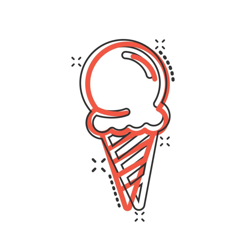 Eis-Symbol im Comic-Stil. Eisbecher-Cartoon-Vektorillustration auf weißem, isoliertem Hintergrund. Geschäftskonzept mit Sorbet-Dessert-Splash-Effekt. vektor