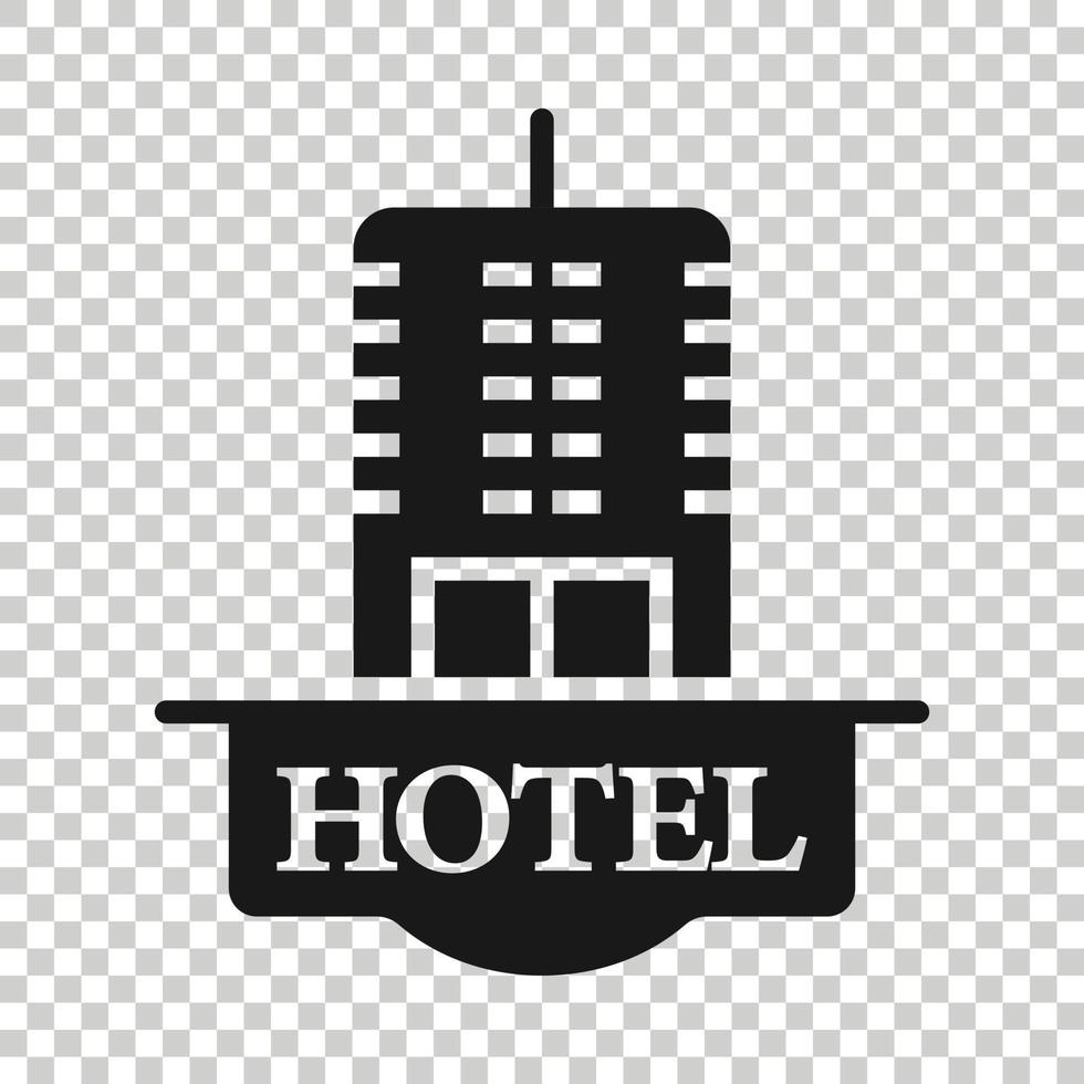 Hotelschild-Symbol im flachen Stil. Gasthaus-Gebäude-Vektor-Illustration auf weißem Hintergrund isoliert. Geschäftskonzept für Herbergszimmer. vektor