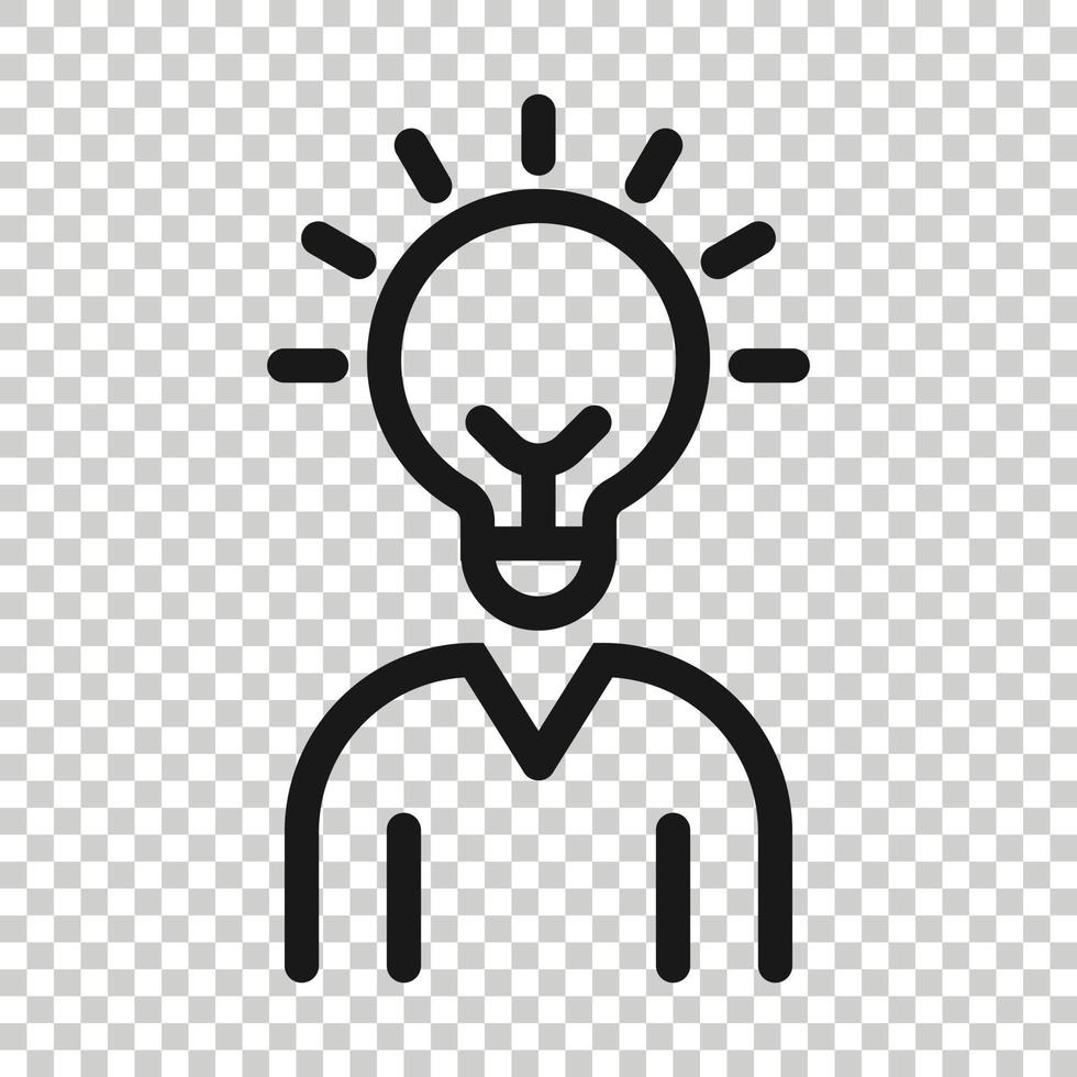 Menschen mit Glühbirnensymbol im flachen Stil. Ideenvektor-Sammlungsillustration auf weißem lokalisiertem Hintergrund. Gehirn Geist Geschäftskonzept. vektor