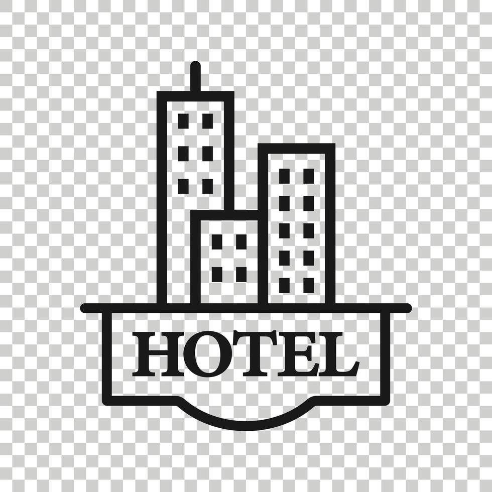 Hotelschild-Symbol im flachen Stil. Gasthaus-Gebäude-Vektor-Illustration auf weißem Hintergrund isoliert. Geschäftskonzept für Herbergszimmer. vektor