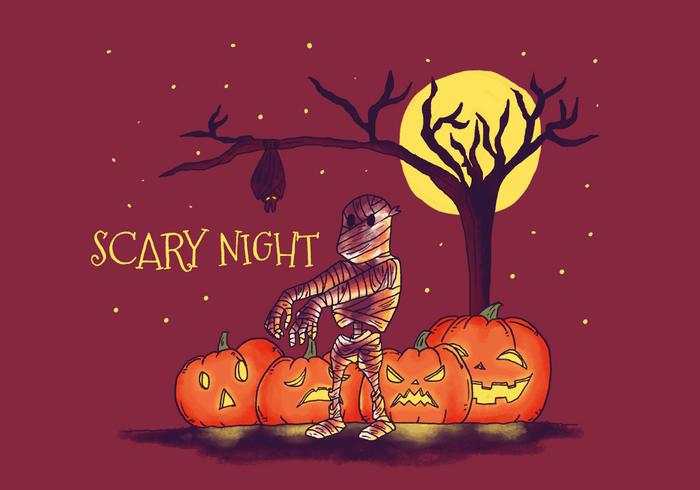 Scary Mummy With Pumpkins Vector