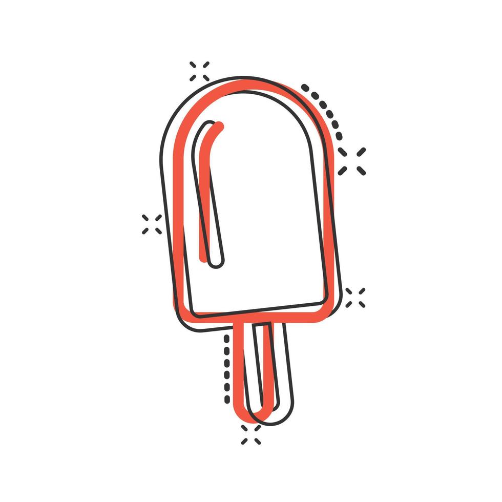 Eis-Symbol im Comic-Stil. Eisbecher-Cartoon-Vektorillustration auf weißem, isoliertem Hintergrund. Geschäftskonzept mit Sorbet-Dessert-Splash-Effekt. vektor