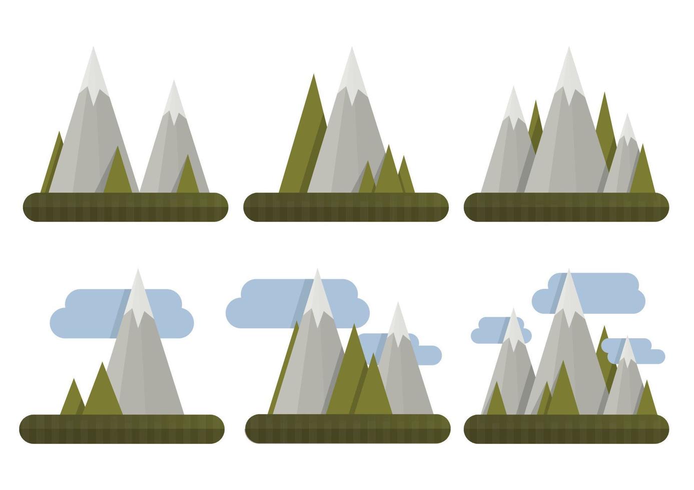satz einfache geometrische graue berge und dreieckige tannenbäume und wolken vektor