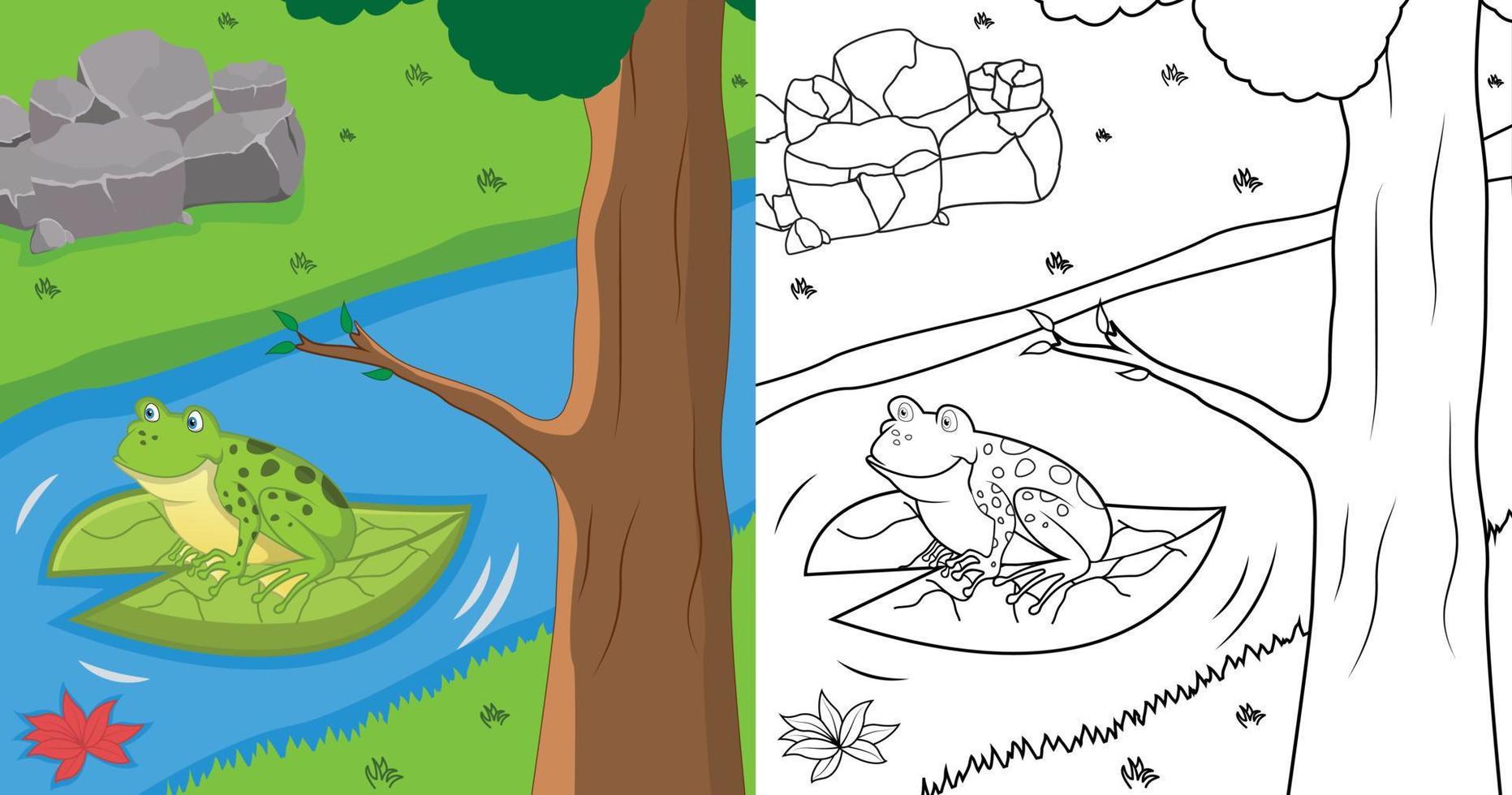 niedliche Cartoon-Frosch-Malseite mit Strichzeichnungen, Kinder-Aktivitätsseite, Vektorgrafik vektor