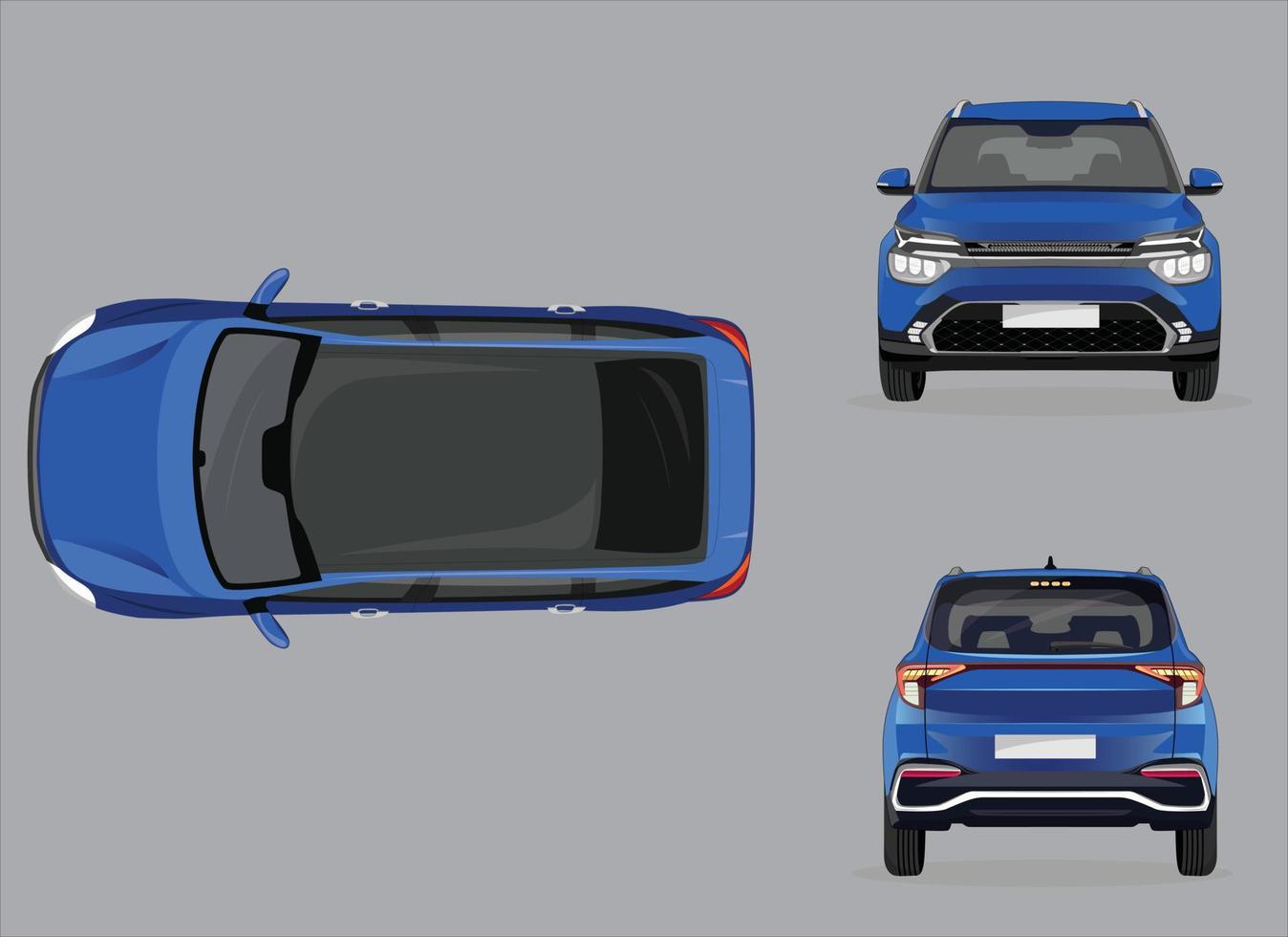 uppsättning av blå bilar. isolerat fordon, mall för branding och reklam. främre, topp och tillbaka förändra de Färg i ett klick Allt element i grupper på separat skikten vektor