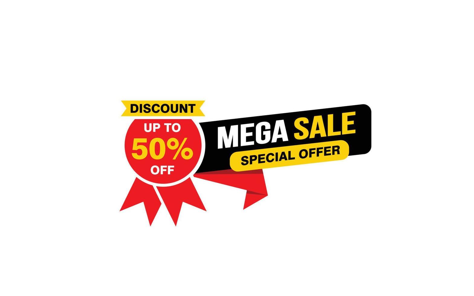 50-prozentiges Mega-Sale-Angebot, Räumung, Werbebanner-Layout mit Aufkleberstil. vektor