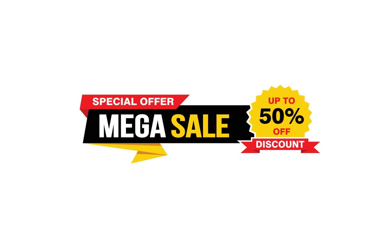 50-prozentiges Mega-Sale-Angebot, Räumung, Werbebanner-Layout mit Aufkleberstil. vektor