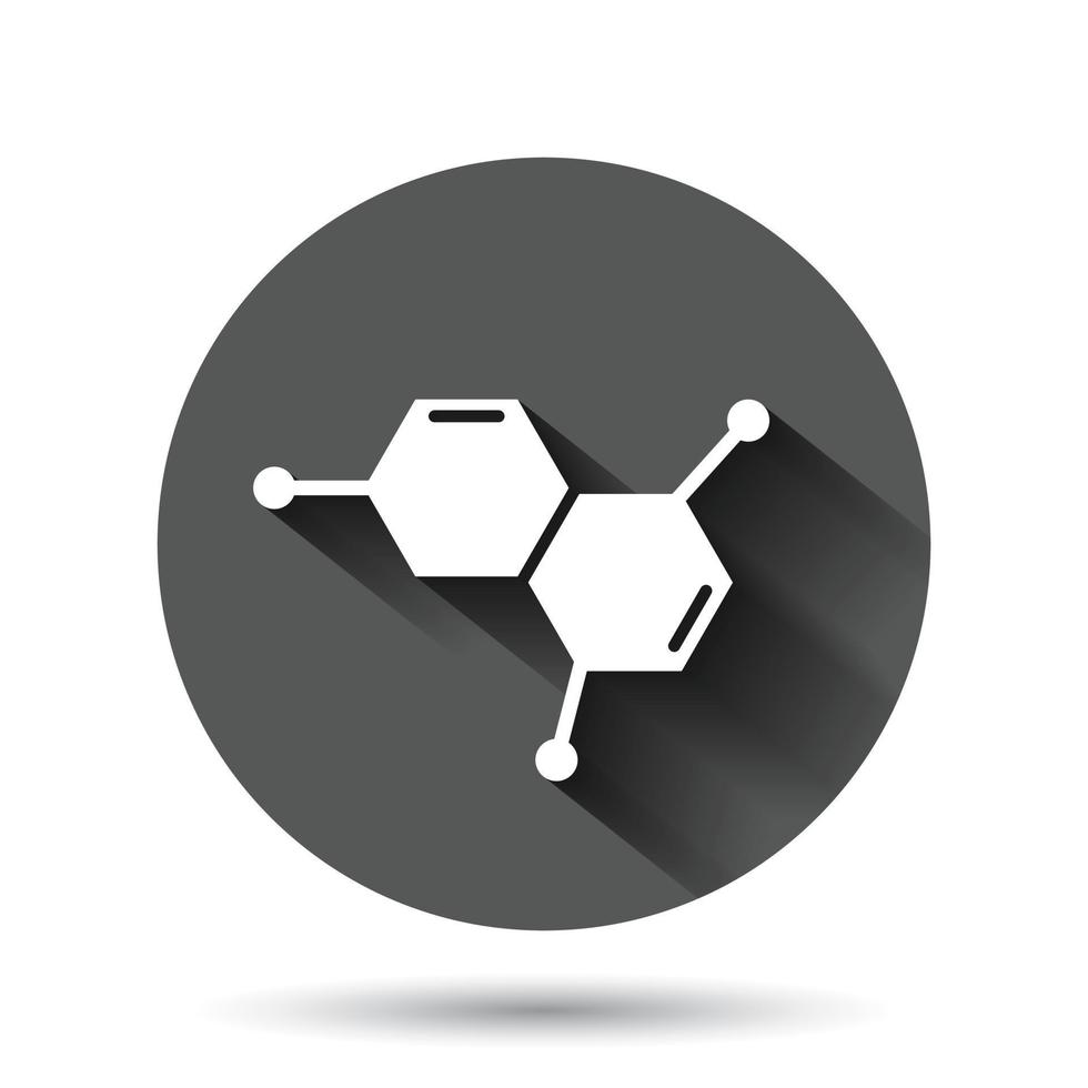 Wissenschaftsikone im flachen Stil. DNA-Zellvektorillustration auf schwarzem rundem Hintergrund mit langem Schatteneffekt. Molekül Evolution Kreis Schaltfläche Geschäftskonzept. vektor