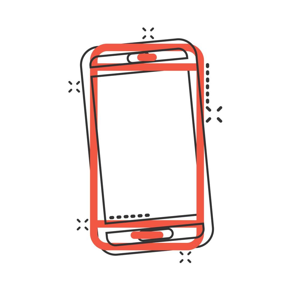 Smartphone-Symbol für leeren Bildschirm im Comic-Stil. Handy-Cartoon-Vektorillustration auf weißem, isoliertem Hintergrund. Telefon-Splash-Effekt-Geschäftskonzept. vektor