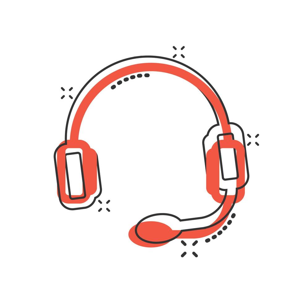 Helpdesk-Symbol im Comic-Stil. Kopfhörerkarikatur-Vektorillustration auf weißem lokalisiertem Hintergrund. Chat-Operator-Splash-Effekt-Geschäftskonzept. vektor
