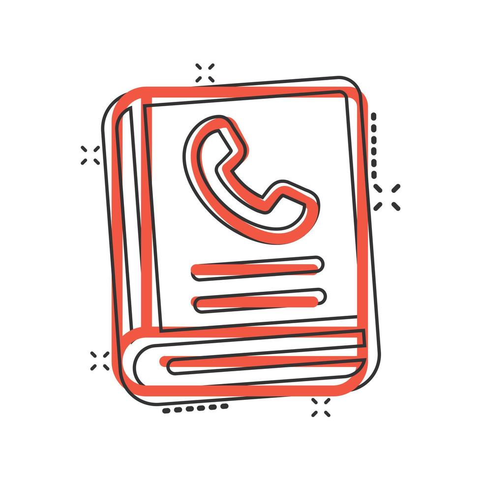 adress telefon bok ikon i komisk stil. telefon anteckningsbok tecknad serie vektor illustration på vit isolerat bakgrund. hotline Kontakt stänk effekt företag begrepp.
