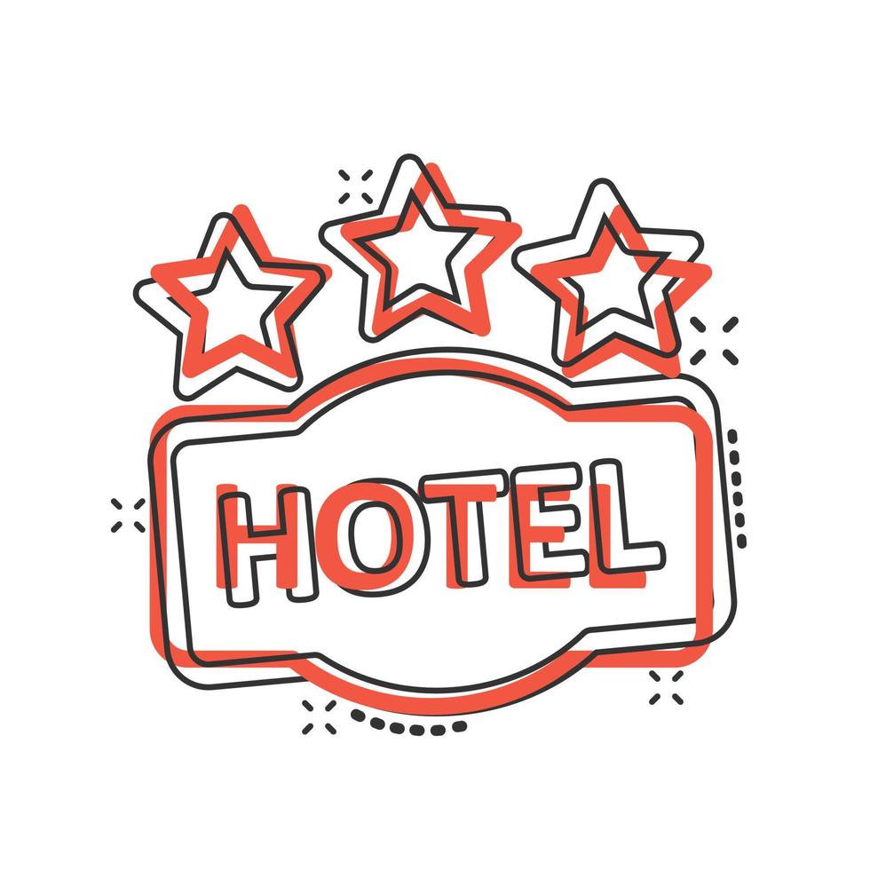 Hotel 3-Sterne-Schild-Symbol im Comic-Stil. Inn Cartoon-Vektor-Illustration auf weißem Hintergrund isoliert. Geschäftskonzept mit Splash-Effekt für Hostelzimmerinformationen. vektor