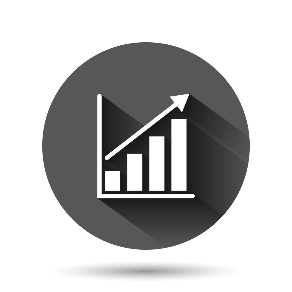 Diagram Graf ikon i platt stil. pil växa vektor illustration på svart runda bakgrund med lång skugga effekt. analys cirkel knapp företag begrepp.