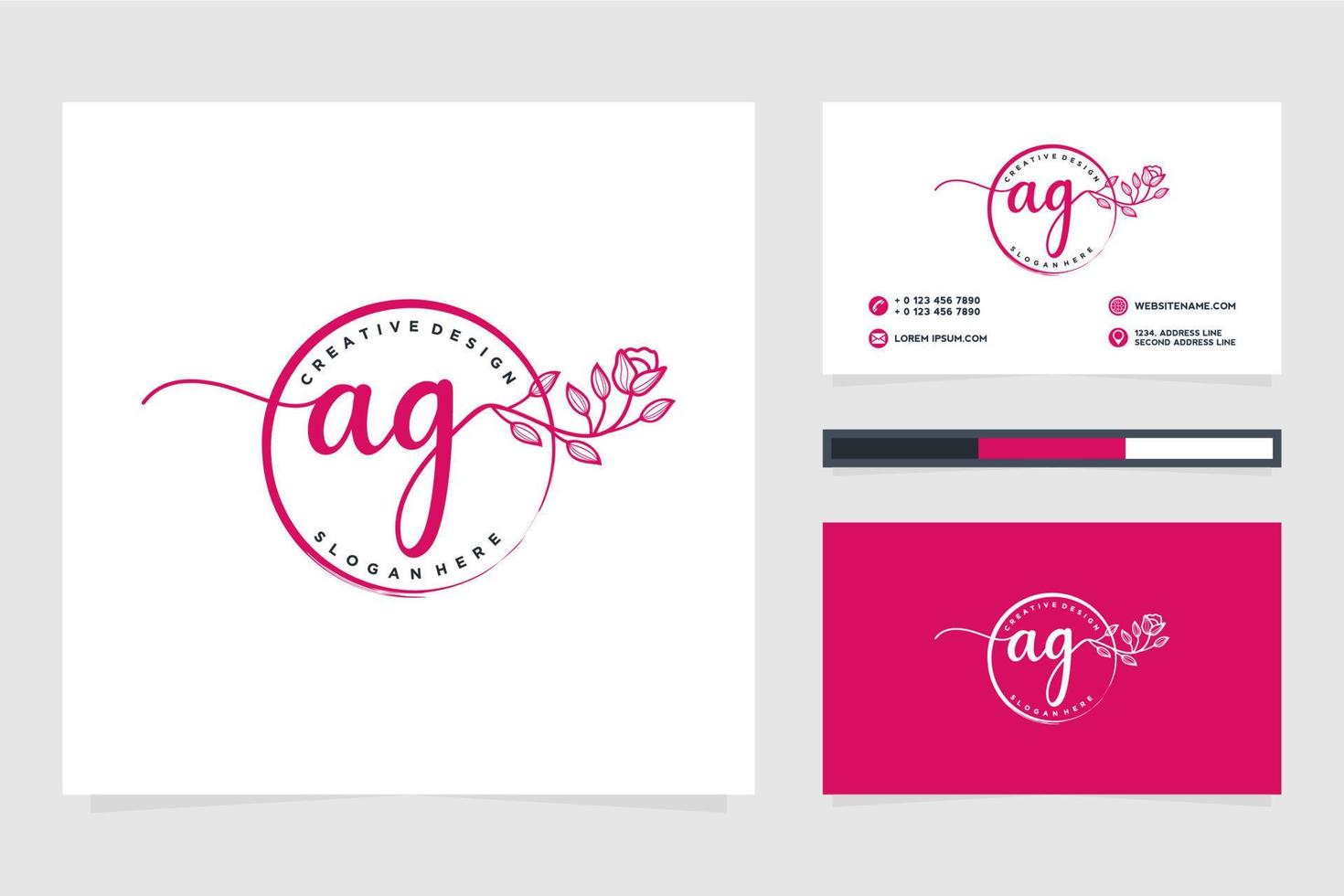 första ag feminin logotyp samlingar och företag kort templat premie vektor
