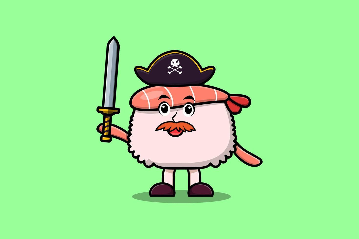 süßer Cartoon-Sushi-Garnelen-Pirat mit Schwert vektor