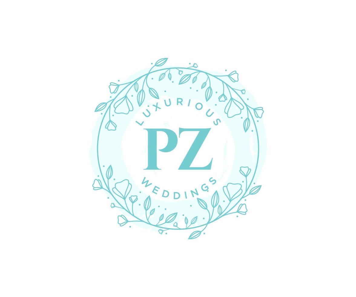 pz Initialen Brief Hochzeit Monogramm Logos Vorlage, handgezeichnete moderne minimalistische und florale Vorlagen für Einladungskarten, Datum speichern, elegante Identität. vektor