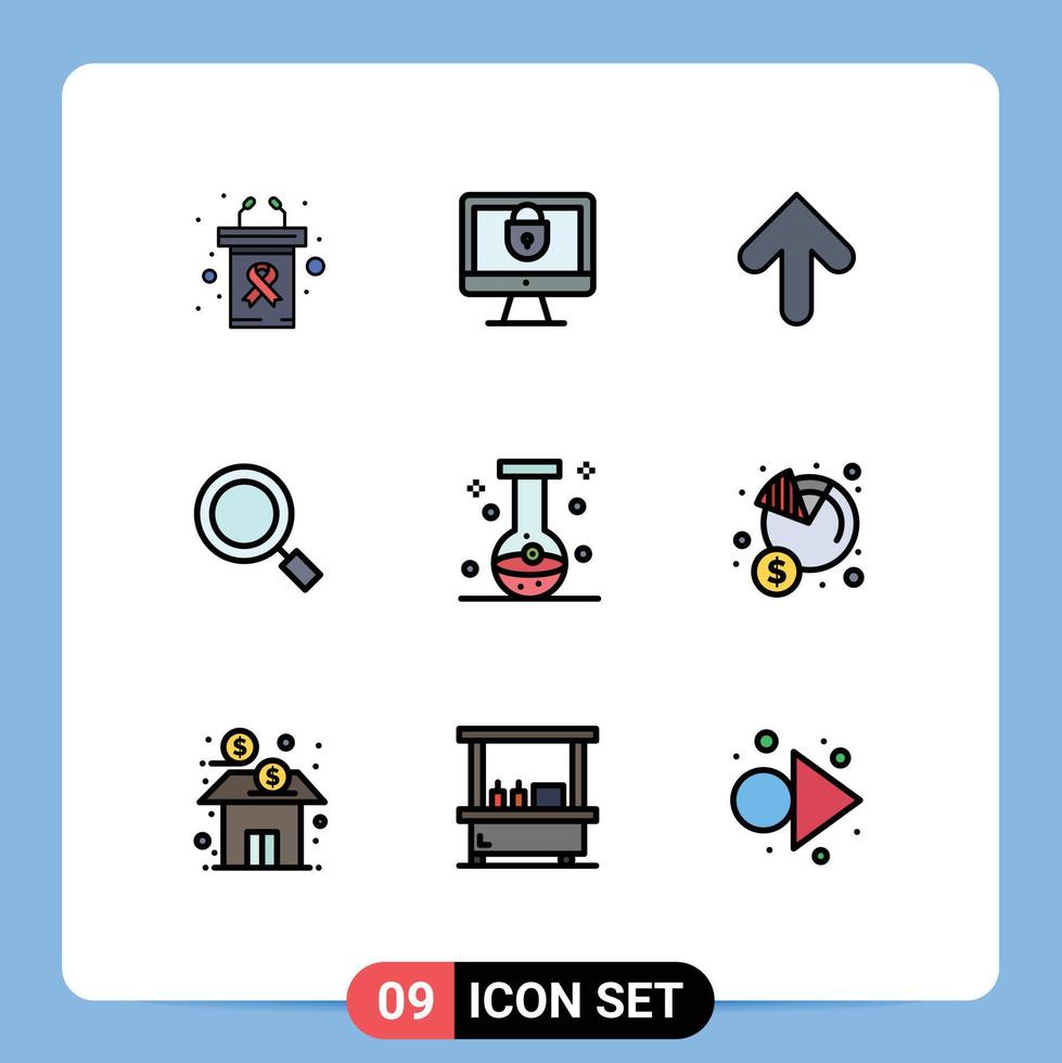 Gruppe von 9 gefüllten flachen Farbzeichen und Symbolen für den Bechersuchpfeil vergrößern allgemein bearbeitbare Vektordesignelemente vektor