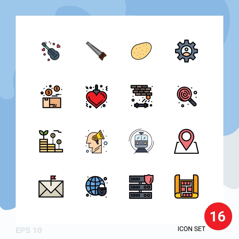 modern uppsättning av 16 platt Färg fylld rader pictograph av låda bunt verktyg använda sig av kontroller redigerbar kreativ vektor design element
