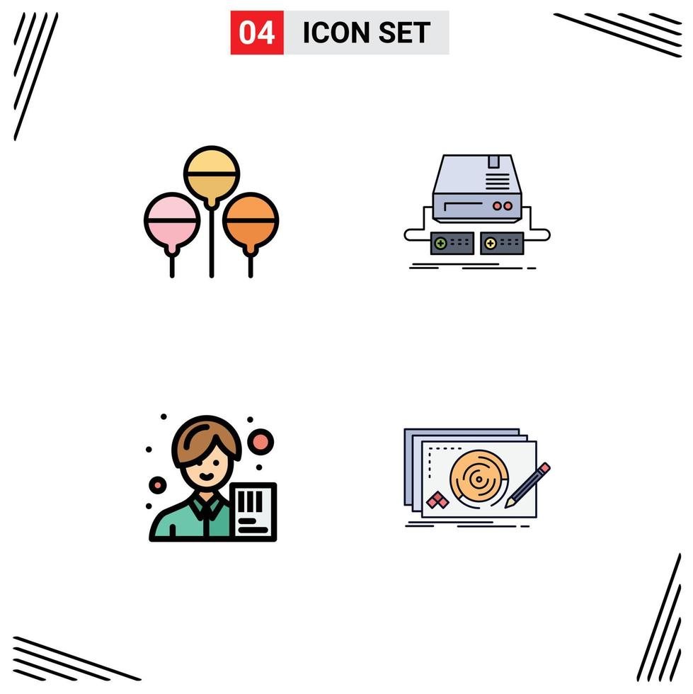 Stock Vector Icon Pack mit 4 Zeilen Zeichen und Symbolen für Bloon Analyst Console Pad Avatar editierbare Vektordesign-Elemente