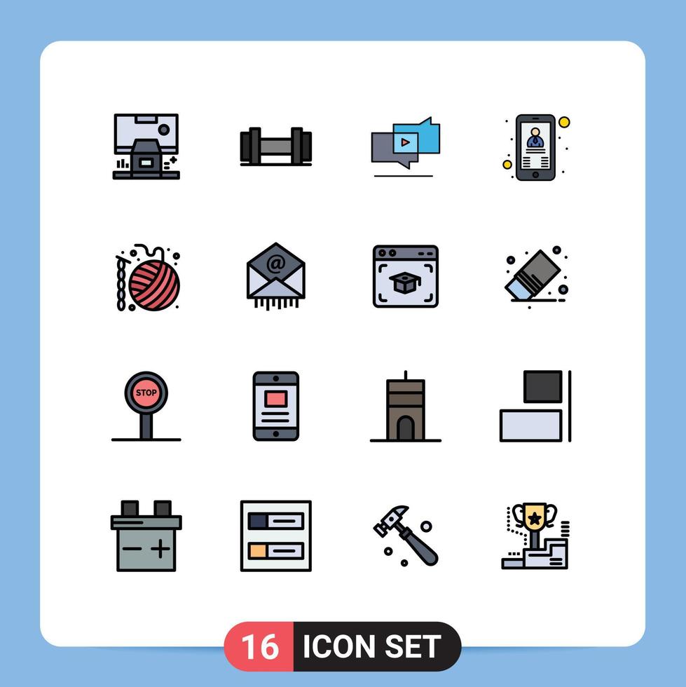 16 universell platt Färg fylld rader uppsättning för webb och mobil tillämpningar virka boll marknadsföring chef telefon redigerbar kreativ vektor design element